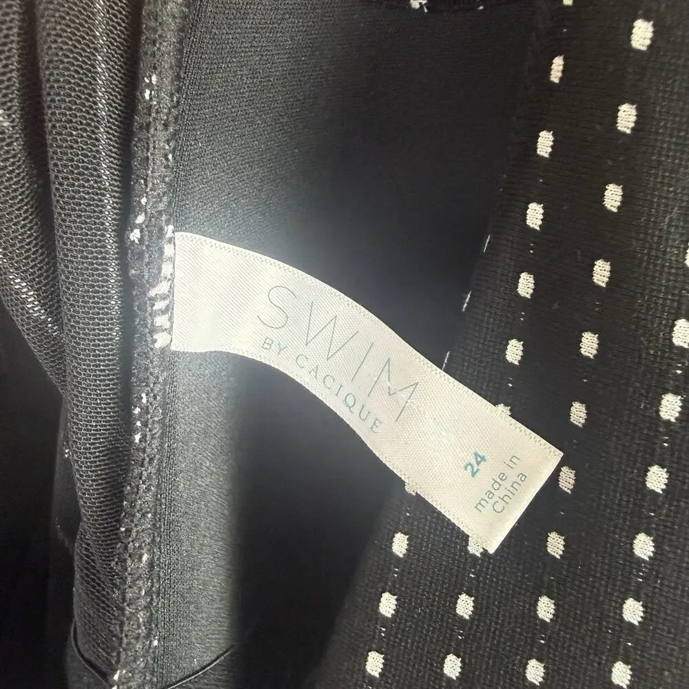 Lane Bryant Cacique Swim Black Textured Polka Dot Swim Skirt Size 26